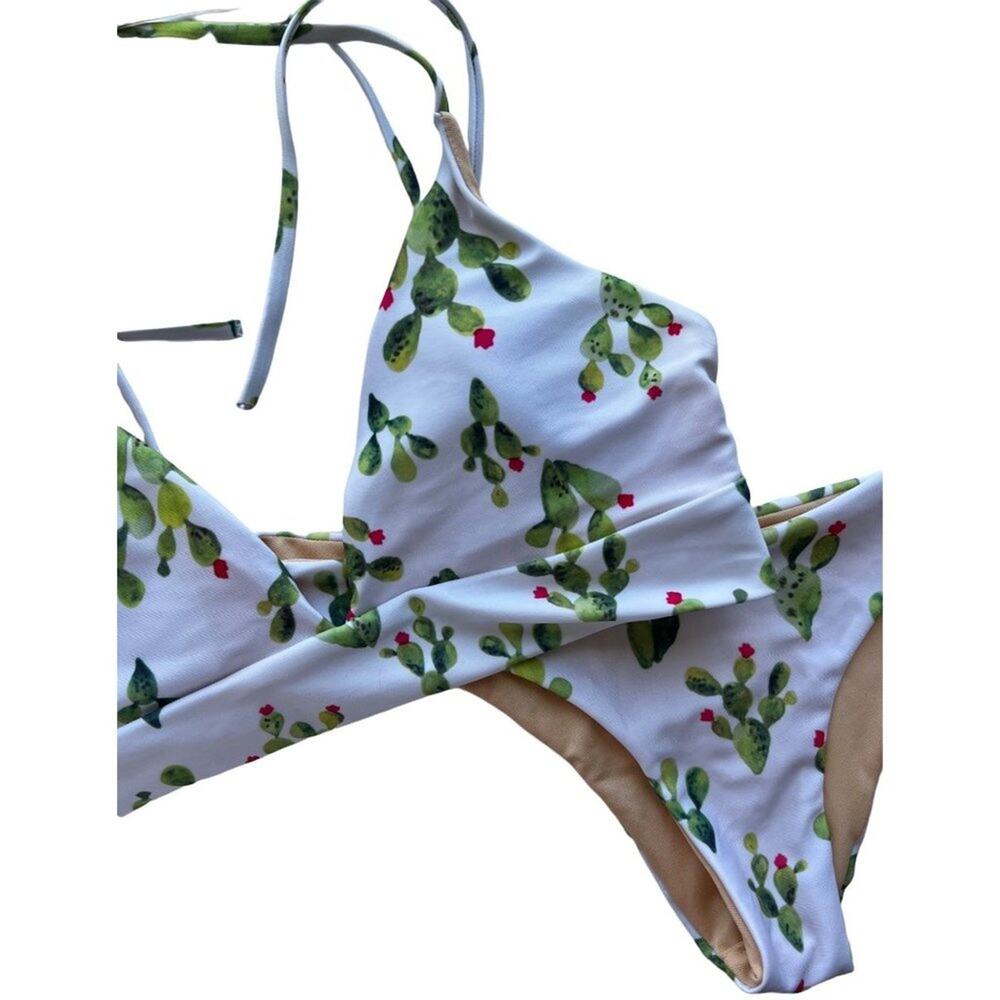 Womens White Cactus Print Bikini Swimsuit Set